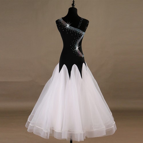 Ballroom dresses for women girls black and white waltz tango long length competition professional dresses stage performance dresses